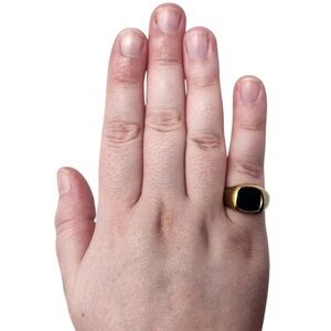 Vitaly “Vaurus” Black Onyx & Gold Tone Stainless Steel Signet Ring Size 8